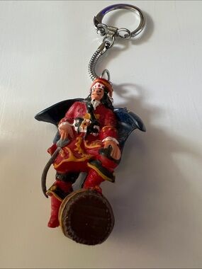 Red Pirate Keychain with Barrel and Sword